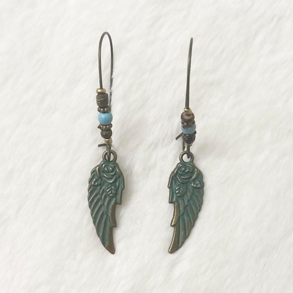 5/$15 🩷 MUST BUNDLE Bohemian Teal Wing & Rose Drop Earrings - Women Jewelry - Picture 3 of 6
